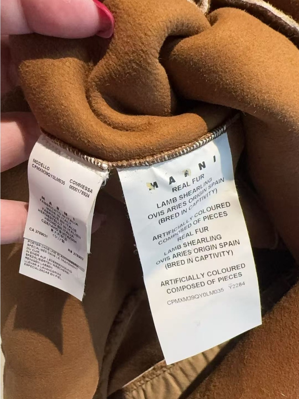 🚩steal Marni Brown Shearling Pea Coat with Red Collar - Picture 4 of 4